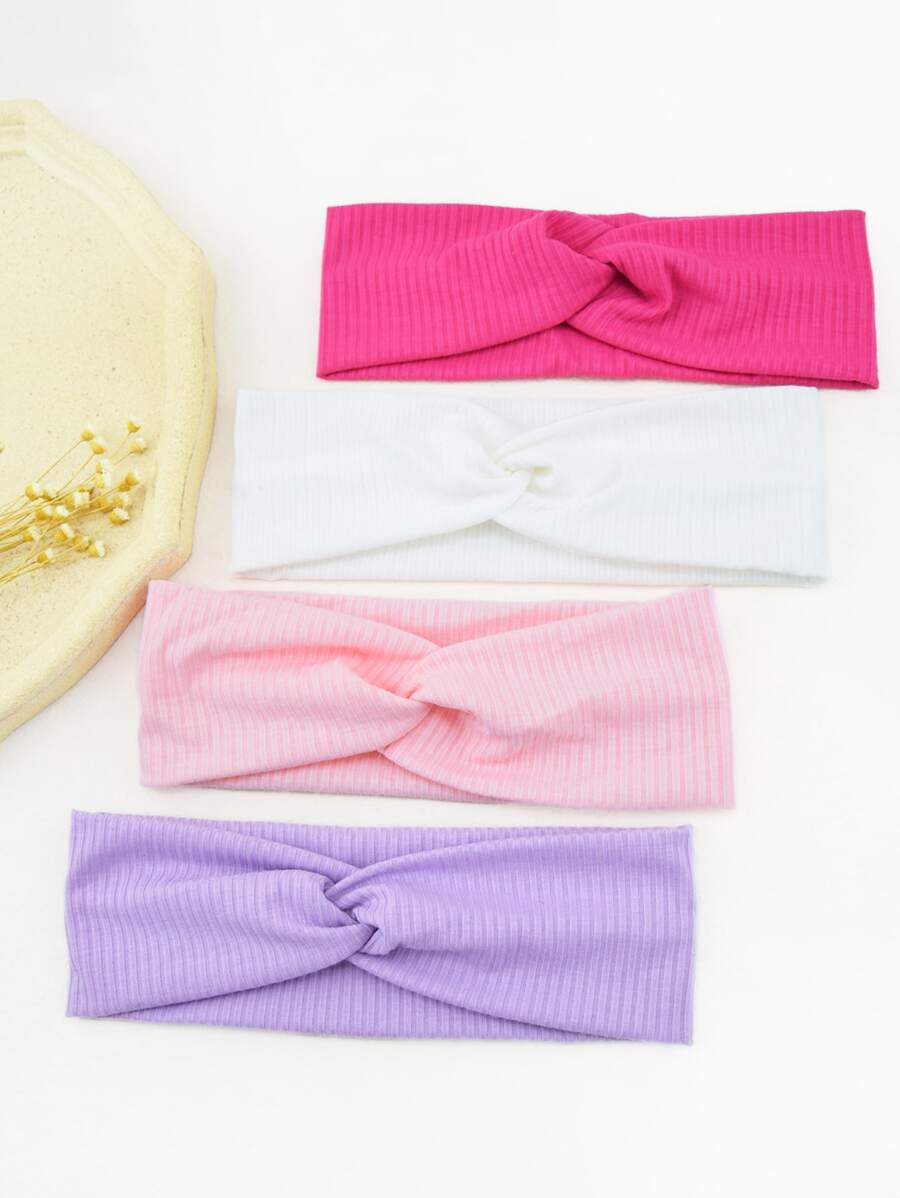4pcs Women's Solid Color Criss-cross Headbands & Striped Hairbands Suitable For Daily Wear - Multicolor - View 1