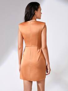 BizChic Solid Ruched Side Shoulder Padded Dress - Orange - View 2