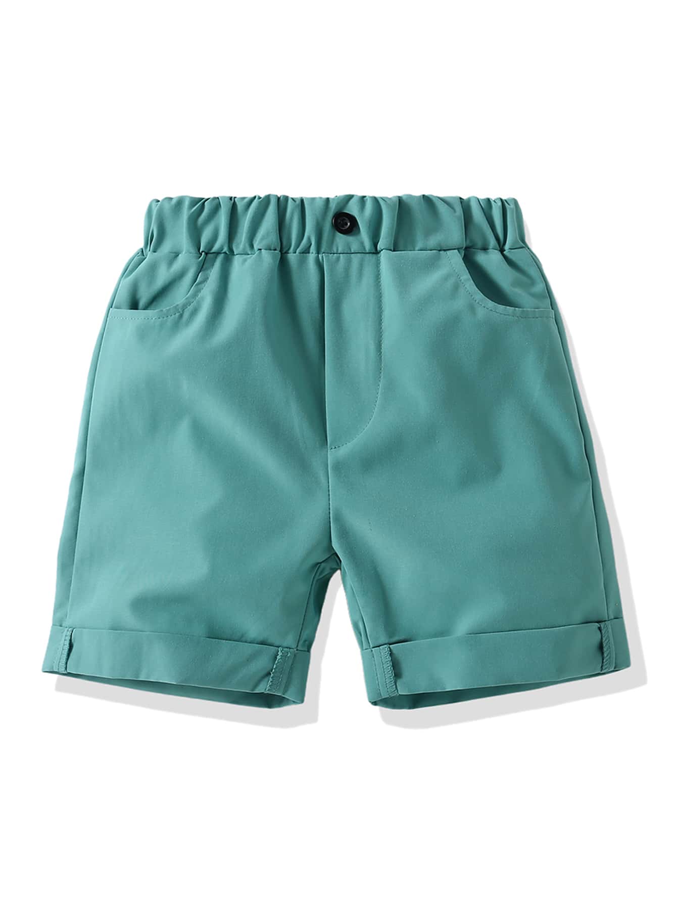 SHEIN Young Boy Fake Button Roll Hem Shorts - Green - View 1