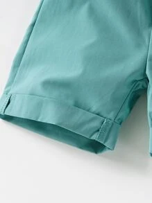 SHEIN Young Boy Fake Button Roll Hem Shorts - Green - View 3