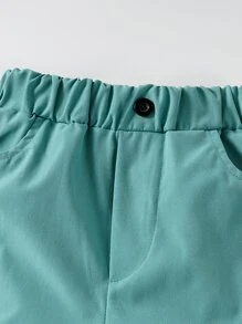 SHEIN Young Boy Fake Button Roll Hem Shorts - Green - View 4