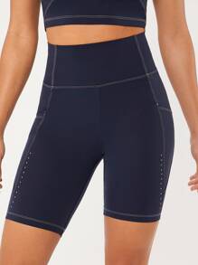 GLOWMODE 8" Powersculpt™ Reflective Stitch Side Pocket Bike Shorts - Navy Blue - View 6