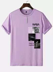 Manfinity Homme 男士照片和字母圖案T恤 - 紫丁香色 - 查看 1