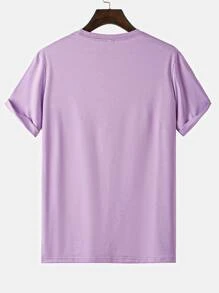 Manfinity Homme 男士照片和字母圖案T恤 - 紫丁香色 - 查看 2