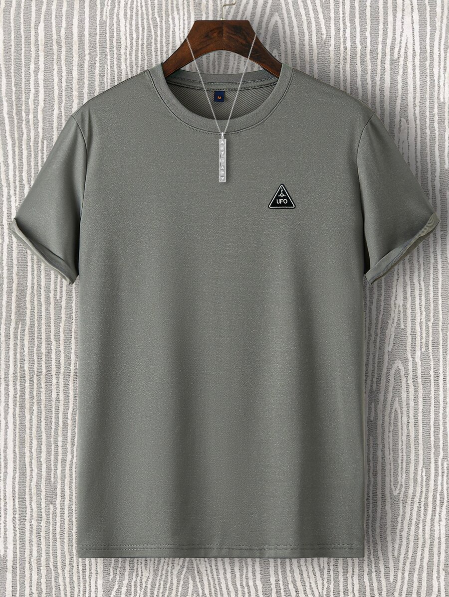 Manfinity Homme Men Letter Embroidery Tee Without Necklace - Grey - View 1