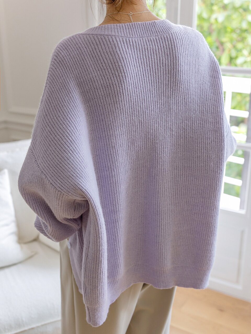 Solid Drop Shoulder Rib-knit Cardigan