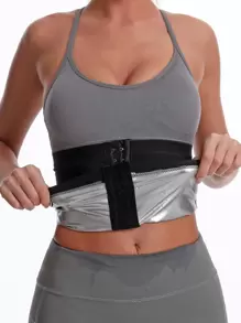 PU Polyurethane Workout Abdomen Belt Shapewear Waist Trainer Corset - Silver - View 2