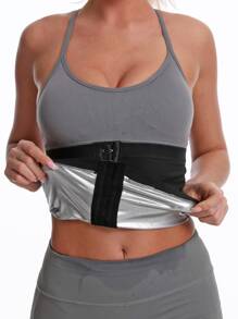 PU Polyurethane Workout Abdomen Belt Shapewear Waist Trainer Corset - Silver - View 6