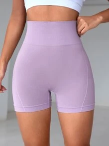 Yoga Basic 寬腰帶運動短褲 - 紫丁香色 - 查看 3
