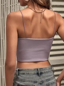 SHEIN Essnce Top de tirantes corto tejido de canalé unicolor - Púrpura polvoriento - Ver 2