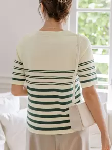 DAZY 条纹针织上衣，返校服 - 米色 - 查看 2