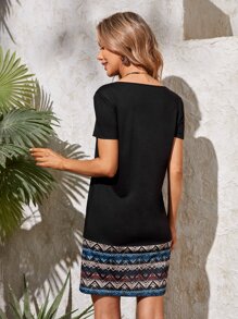 EMERY ROSE Geo Print Tee Dress - Black - View 2