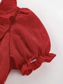 Niñas Vestido con cinturón ribete con fruncido de manga farol - Rojo - Ver 4