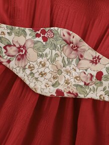 Niñas Vestido con cinturón ribete con fruncido de manga farol - Rojo - Ver 5