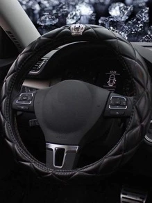 Cubierta de volante con diseño de corona de coche - Negro - Ver 1