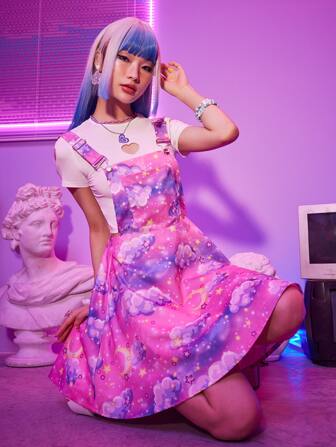 Kawaii Galaxy Print Overall Dress
