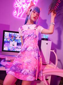 ROMWE Kawaii Galaxy Print Overall Dress - Multicolor - View 2