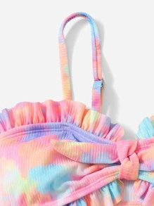 Tween Girl 3packs Tie Dye Print Ruffle Trim Bikini Set With Beach Skirt Summer Beach - Multicolor - View 4