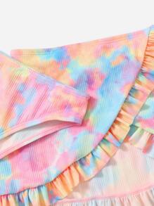 Tween Girl 3packs Tie Dye Print Ruffle Trim Bikini Set With Beach Skirt Summer Beach - Multicolor - View 5