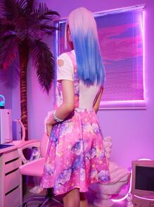 ROMWE Kawaii Galaxy Print Overall Dress - Multicolor - View 4