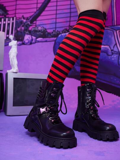 ☆美品☆CRIMIE THE LACE UP COMBAT BOOTS Women's White Combat Boots - Stylish Chunky Platform Lace-Up