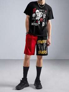 ROMWE MEN Goth Tops Nam Lễ Các Thánh Lá thư Đường phố - màu đen - Xem 5