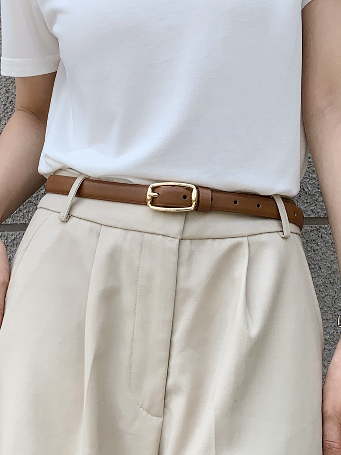 DAZY 方形扣皮帶 - 棕色 - 查看 1