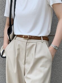 DAZY 方形扣皮帶 - 棕色 - 查看 4