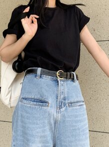 DAZY Oval Buckle Belt - Black - View 6