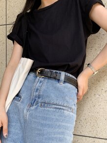 DAZY Oval Buckle Belt - Black - View 4