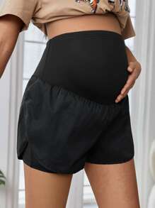 SHEIN 孕婦寬腰帶假两件短褲 - 黑色 - 查看 3