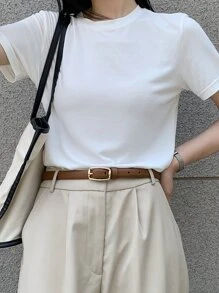 DAZY 方形扣皮帶 - 棕色 - 查看 6