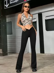 SHEIN ICON Pantalones Con Piernas Acampanadas Con Arrugas Y Cintura Baja Estilo Y2k 90s - Negro - Ver 6
