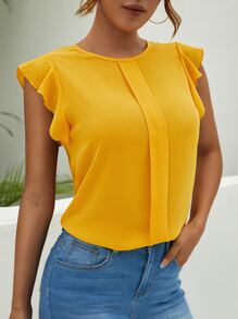 SHEIN Clasi Áo sơ mi nữ Nút Xù màu trơn Thanh lịch - Màu vàng - Xem 1