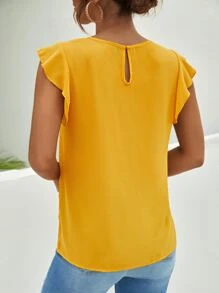 SHEIN Clasi Áo sơ mi nữ Nút Xù màu trơn Thanh lịch - Màu vàng - Xem 2