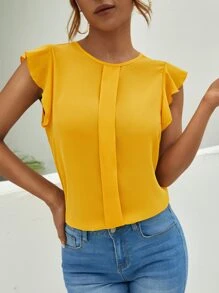 SHEIN Clasi Áo sơ mi nữ Nút Xù màu trơn Thanh lịch - Màu vàng - Xem 4