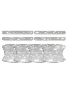 8 piezas Pegatina de manija de puerta de coche con diseño de diamante de imitación - Plateado - Ver 2