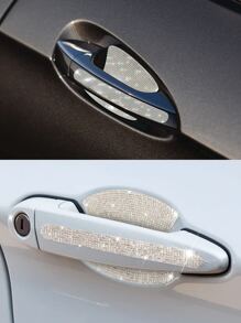 8 piezas Pegatina de manija de puerta de coche con diseño de diamante de imitación - Plateado - Ver 8