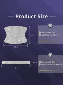 8 piezas Pegatina de manija de puerta de coche con diseño de diamante de imitación - Plateado - Ver 4