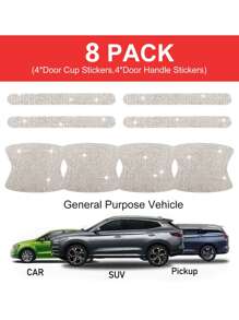 8 piezas Pegatina de manija de puerta de coche con diseño de diamante de imitación - Plateado - Ver 7