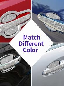 8 piezas Pegatina de manija de puerta de coche con diseño de diamante de imitación - Plateado - Ver 6