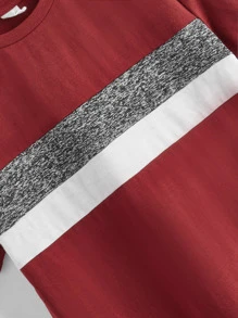 SHEIN Boys Colour Block Crew Neck Tee - Burgundy - View 4
