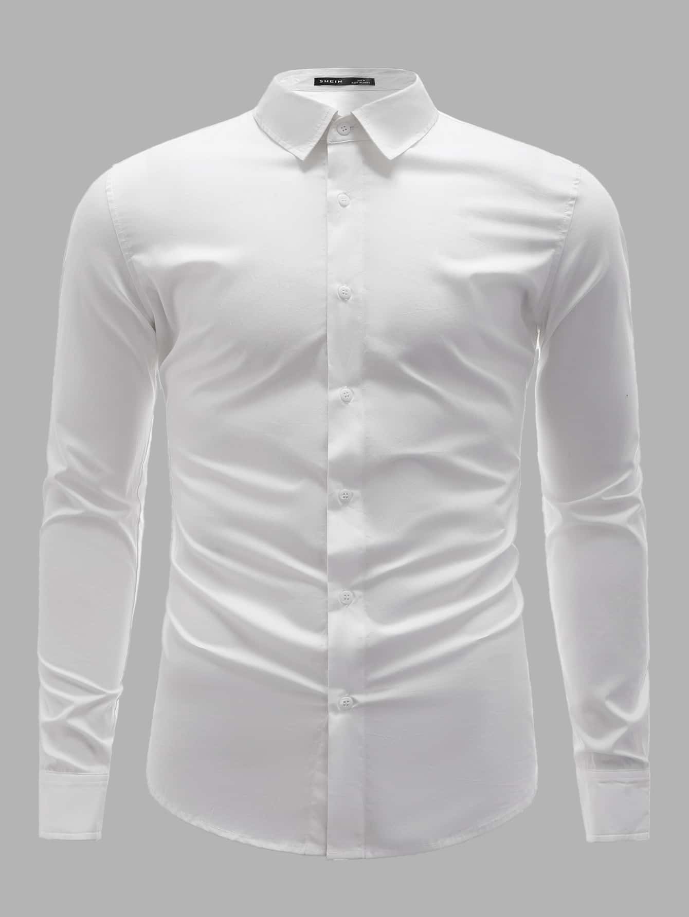 Manfinity NiteLyfe Nam Áo sơ mi Bông Chất rắn Ngực đơn Không nút Curved Hem - trắng - Xem 1