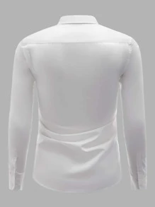 Manfinity NiteLyfe Nam Áo sơ mi Bông Chất rắn Ngực đơn Không nút Curved Hem - trắng - Xem 2