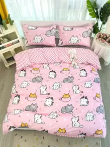 Cartoon Cat Pattern Duvet Cover Set Without Filler - Multicolor - View 2