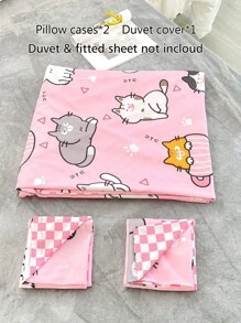 Cartoon Cat Pattern Duvet Cover Set Without Filler - Multicolor - View 8