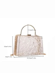 Moire Waterproof Lightweight, Casual Mini Textured Transparent Chain Box Bag For Teen Girls Women College Students Perfect For College, ,,Commute,Outdoors, Travel, Outings, Waterproof, Sandproof Transparent Bag, Beach Sports Picnic Snacks Clear Purse For Women - Clear - View 3