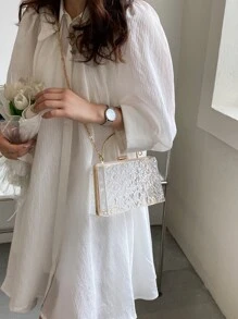 Moire Waterproof Lightweight, Casual Mini Textured Transparent Chain Box Bag For Teen Girls Women College Students Perfect For College, ,,Commute,Outdoors, Travel, Outings, Waterproof, Sandproof Transparent Bag, Beach Sports Picnic Snacks Clear Purse For Women - Clear - View 4