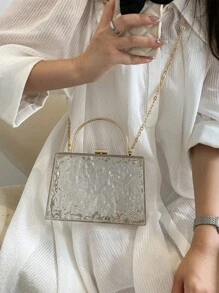 Moire Waterproof Lightweight, Casual Mini Textured Transparent Chain Box Bag For Teen Girls Women College Students Perfect For College, ,,Commute,Outdoors, Travel, Outings, Waterproof, Sandproof Transparent Bag, Beach Sports Picnic Snacks Clear Purse For Women - Clear - View 6