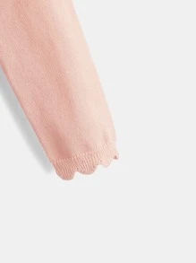 SHEIN Tween Girl Scallop Trim Single Button Cardigan - Coral Pink - View 4